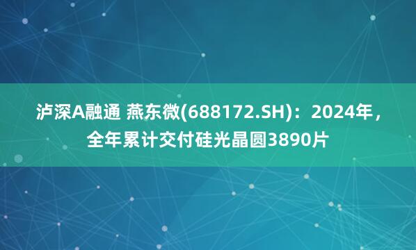 泸深A融通 燕东微(688172.SH)：2024年，全年累计交付硅光晶圆3890片